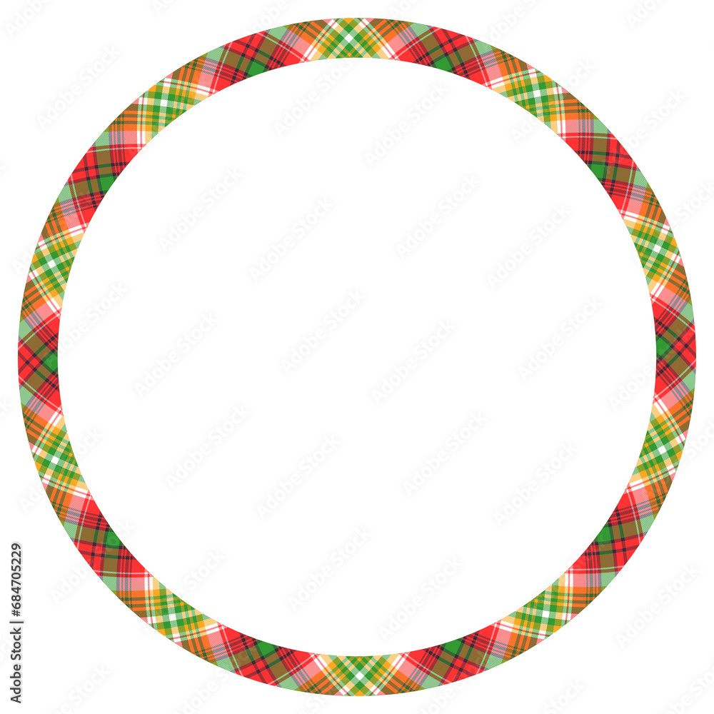 Obraz premium Circle borders and frames . Round border pattern geometric vintage frame design. Scottish tartan plaid fabric texture. Template for gift card, collage, scrapbook or photo album and portrait..