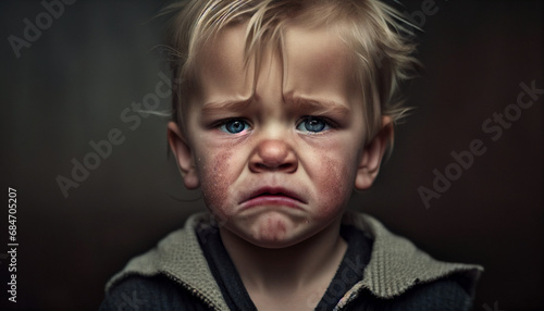 Trauriges weinerliches Kind zeigt Emotionen wegen der Trennung der Eltern, sehr schmerzhaft und traurig für Kinder den Tränen nahe Generative AI photo