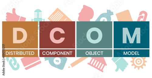 DCOM - Distributed Component Object Model acronym. business concept background. vector illustration concept with keywords and icons. lettering illustration with icons for web banner, flyer