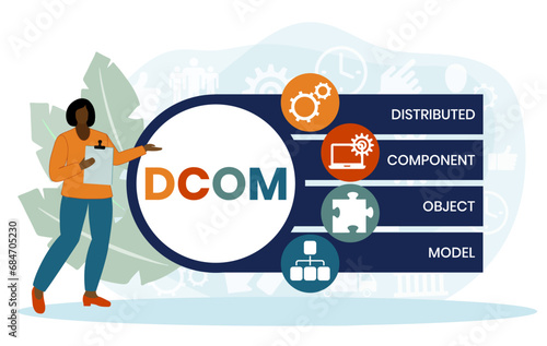 DCOM - Distributed Component Object Model acronym. business concept background. vector illustration concept with keywords and icons. lettering illustration with icons for web banner, flyer