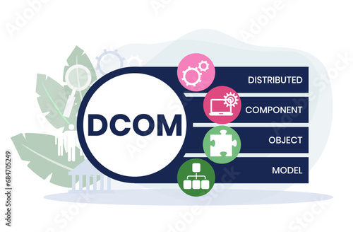 DCOM - Distributed Component Object Model acronym. business concept background. vector illustration concept with keywords and icons. lettering illustration with icons for web banner, flyer