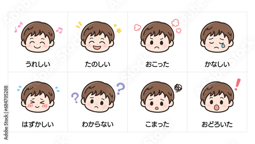 視覚支援_感情・表情の絵カード_男の子1
