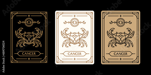 cancer zodiac sign astrology cards set , horoscope, tarot, fortune teller. Vintage mystical illustration outline hand drawing, magical esoteric horoscope templates for wall print poster