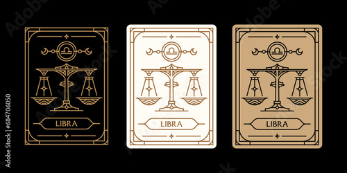 libra zodiac sign astrology cards set , horoscope, tarot, fortune teller. Vintage mystical illustration outline hand drawing, magical esoteric horoscope templates for wall print poster