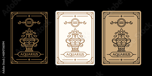 aquarius zodiac sign astrology cards set , horoscope, tarot, fortune teller. Vintage mystical illustration outline hand drawing, magical esoteric horoscope templates for wall print poster