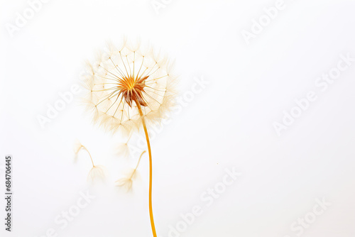 A dandelion is blowing in the wind on a white background created with generative AI technology