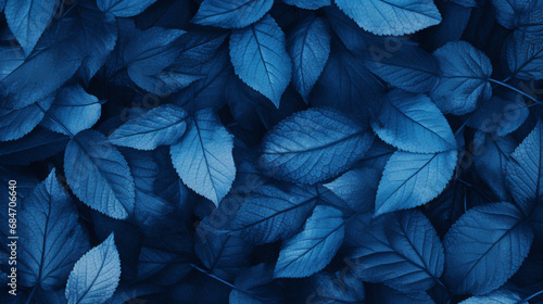 blue leaves on black background. Generative AI.