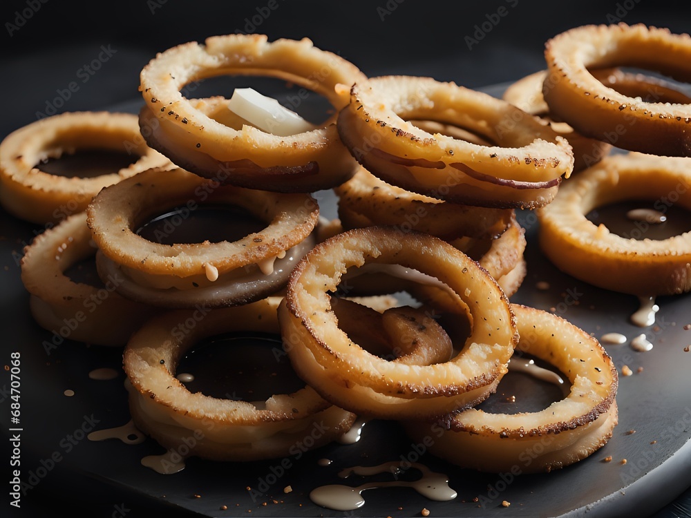 Capture the essence of Onion Rings in a mouthwatering food photography shot Generative AI Capture the essence of Onion Rings in a mouthwatering food photography shot Generative AI