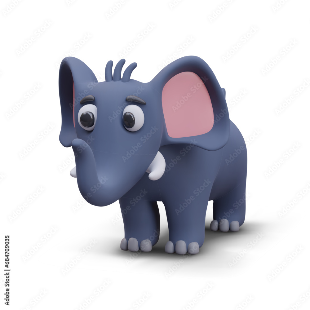 Funny elephant with raised trunk, side view. 3D illustration in plasticine style. Wild tropical animal. Illustration for educational resources, games, zoo website Funny elephant with raised trunk, side view. 3D illustration in plasticine style. Wild tropical animal. Illustration for educational resources, games, zoo website