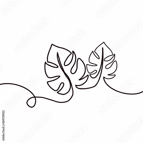 one line of monstera plants on transparent background