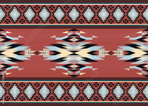 American ethnic native pattern.Traditional Navajo,Aztec,Apache,Southwest and Mexican style fabric pattern.Abstract vector motifs pattern.Design for fabric,clothing,blanket,carpet,woven,wrap,decoration