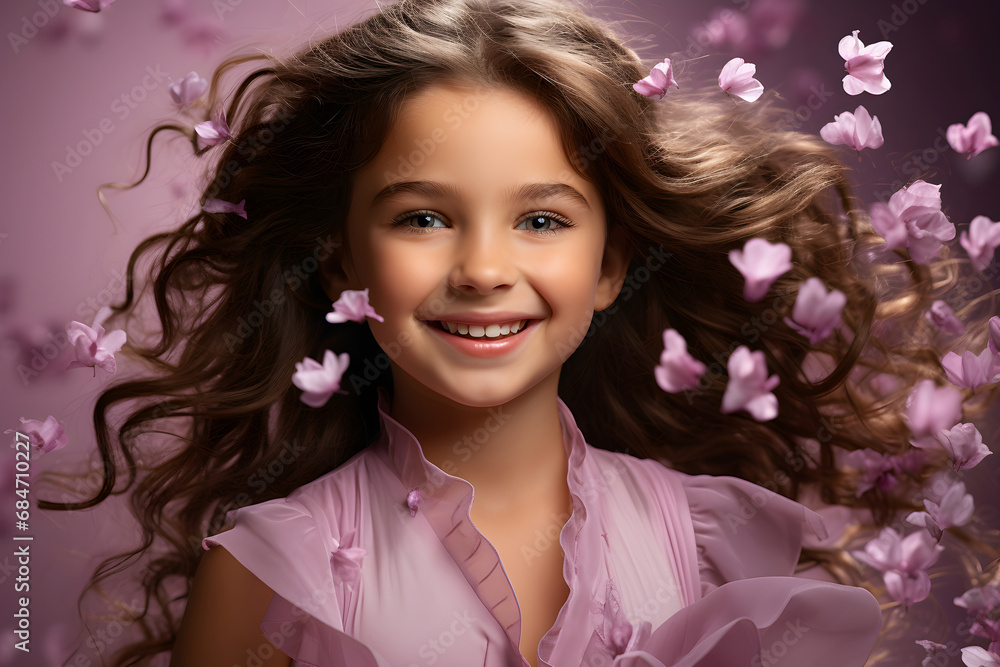 Photo portrait smiling laughing small girl copyspace isolated color background Photo portrait smiling laughing small girl copyspace isolated color background