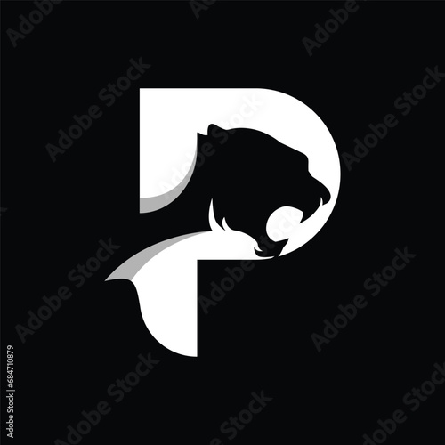letter p panther logo template, letter p panther logo elements, letter p panther vector illustration