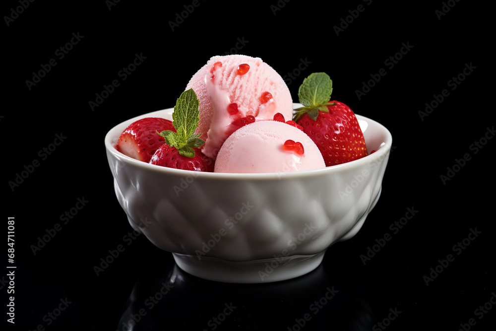 Yummy strawberry Ice cream. A delicacy for gourmets. Image for the Menu, Banner Yummy strawberry Ice cream. A delicacy for gourmets. Image for the Menu, Banner