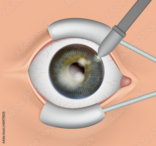 The procedure of an eye surgery. Anatomy of the eye