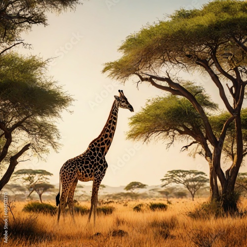 1. A picture of a giraffe and a tree in a meadow.  © KKY