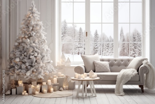 Stylish Scandinavian Christmas Interior With White Decor Photorealism