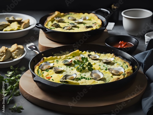 Capture the essence of Oyster Omelet in a mouthwatering food photography shot Generative AI