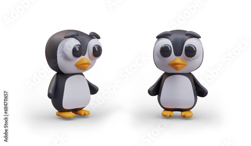 Cute little emperor penguin in different positions. Vector bird on white background. Children toy. Comic character for web design. Set of vector templates