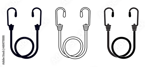 Drawing cartoon, elastic with hook. Cord with Hooks. Bungee spider sign. Rope icon. For Braided elastic strap with hooks. Elastic band. Bungee cords. Rubber strap with steel hooks. luggage rack. photo