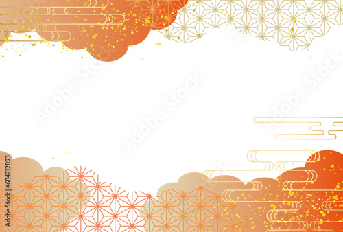 年賀状　正月　和柄　高級感・赤・金・雲　背景