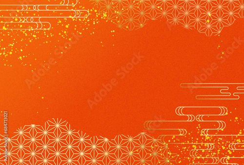 年賀状　正月　和柄　高級感・赤・金・雲　背景