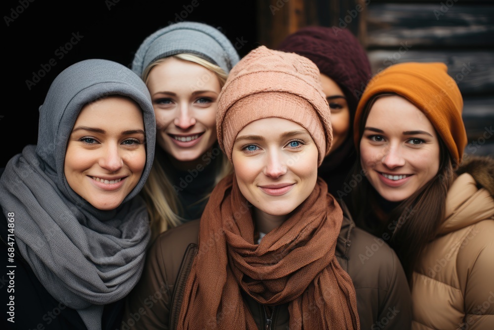 A group of women standing next to each other, posing for a photograph. A group of women standing next to each other, posing for a photograph.