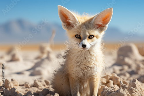 A fennec fox portrayed in a ferocious mirage of abstract forms, blending the desert spirit with an enigmatic and wild presence.