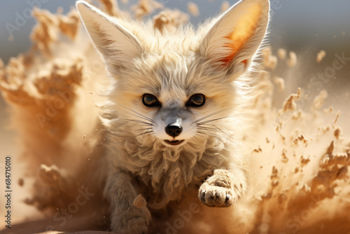 A fennec fox portrayed in a ferocious mirage of abstract forms, blending the desert spirit with an enigmatic and wild presence. © Oleksandr