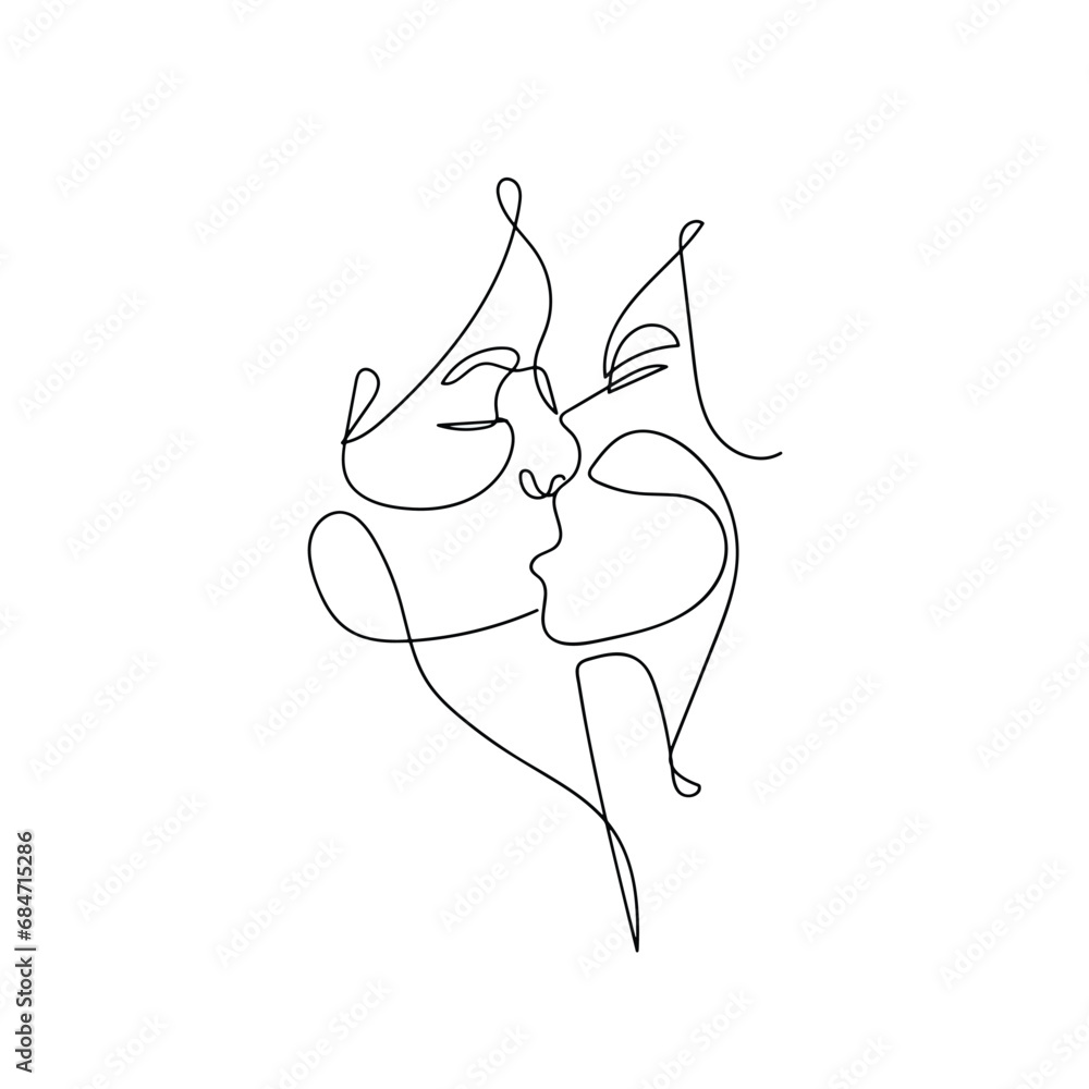 continuous line drawing of a couple in love kissing Vector illustration continuous line drawing of a couple in love kissing Vector illustration