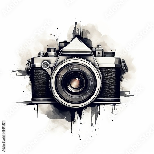 An icon without a camera brand on a white background with art. A modern doodle-style camera. Stylish logo for the photographer © Alena