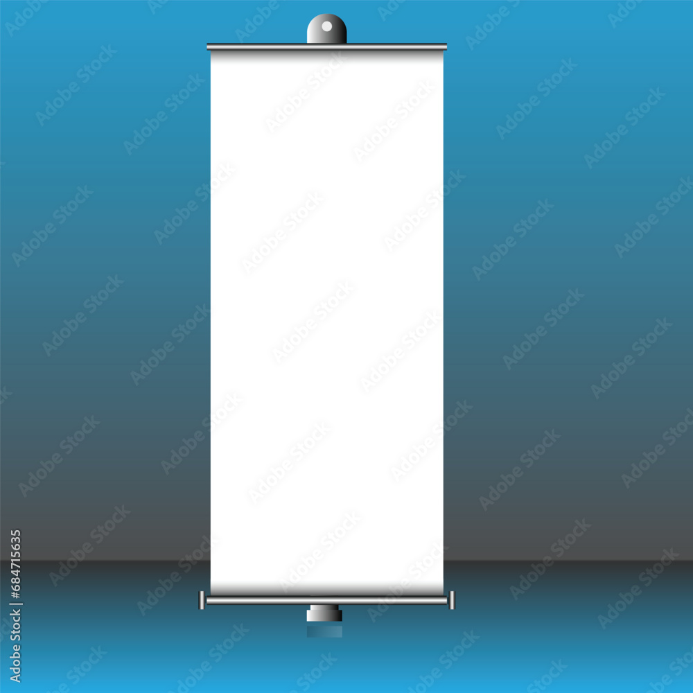 Roll up banner stand isolated on blue background. Vector blank display mockup for presentation or exhibition product template.
Roll up banner stand isolated on blue background. Vector blank display mockup for presentation or exhibition product template.