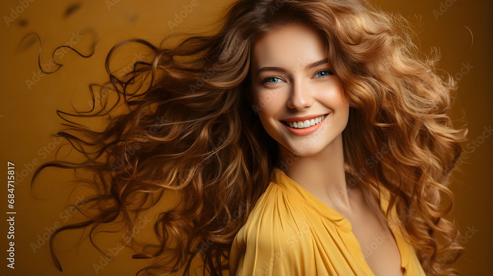 Naklejka premium Happy young and smiling woman with copy space. Well dressed against solid background.