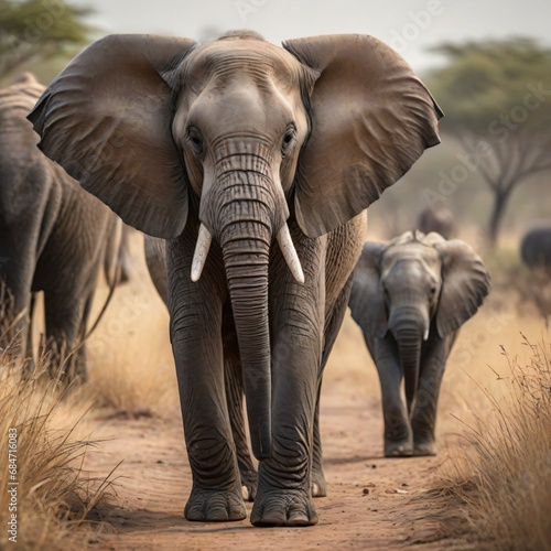 3. Family of elephants trekking through the savannah in search of water and sustenance. Generative AI