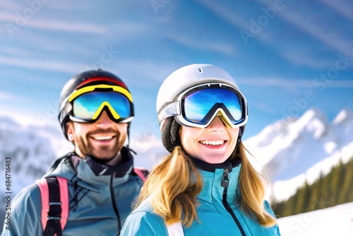 Pärchen beim Ski fahren 