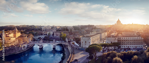 Panorama of Rome and Vatican city at sunset, Italy photo
