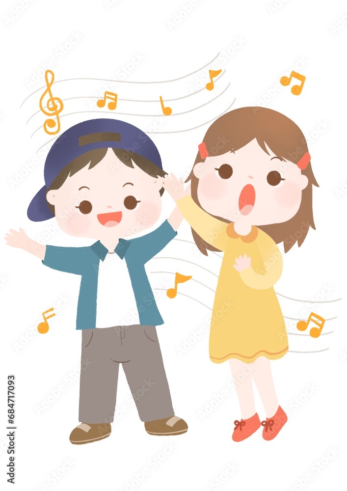 vector illustration of a happy kids singing and dancing.