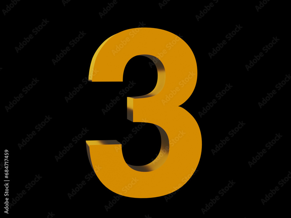 Number 3 in 3D, 3D 3 background. 3d illustration, 3 in 3D rendering text Black background Number 3 in 3D, 3D 3 background. 3d illustration, 3 in 3D rendering text Black background
