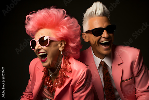 Photo portrait smiling laughing old couple family copyspace isolated color background