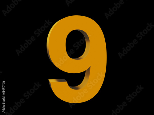 Number 9 in 3D, 3D 9 background. 3d illustration, 9 in 3D rendering text Black background