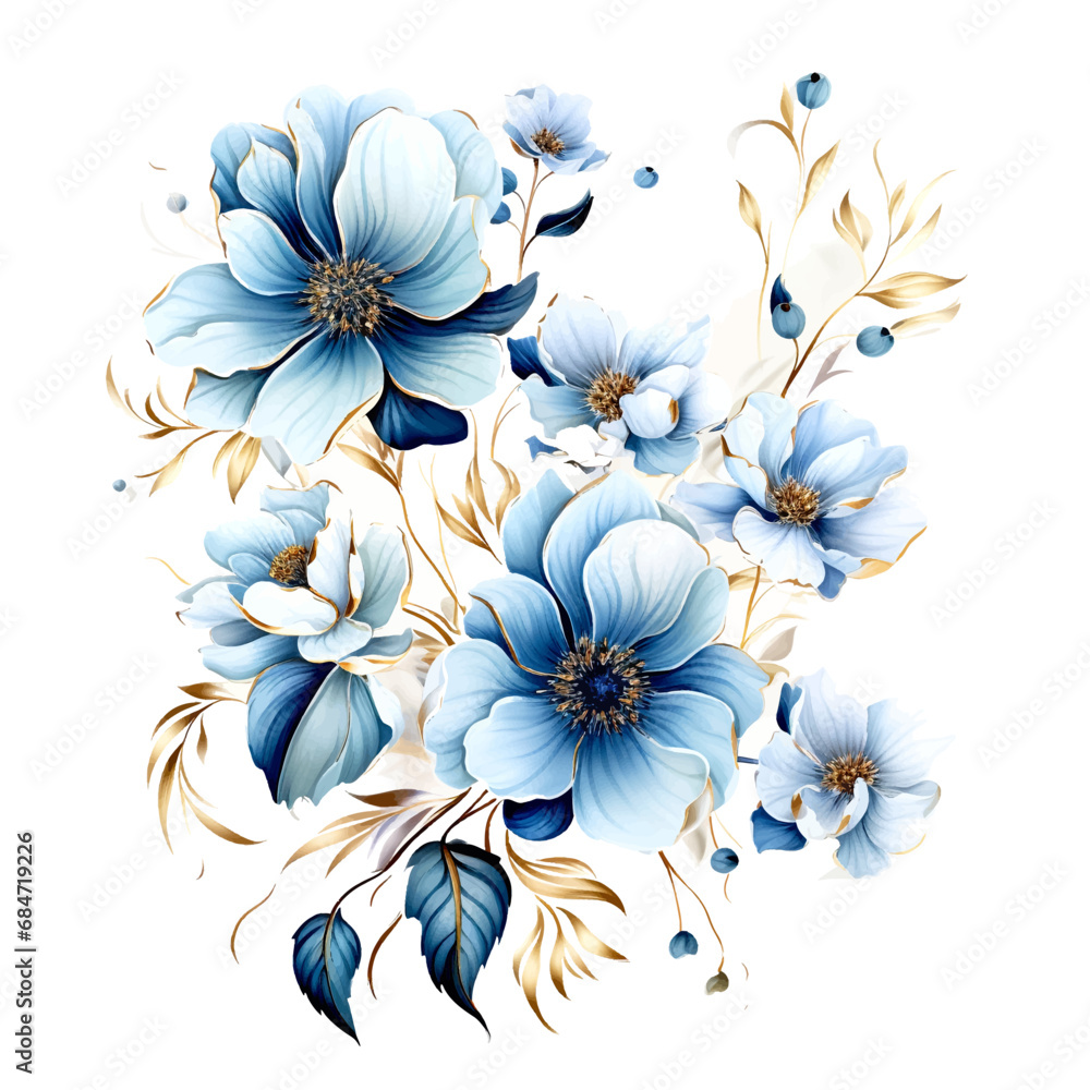 vector set of blue flowers and golden leaf (1) vector set of blue flowers and golden leaf (1)