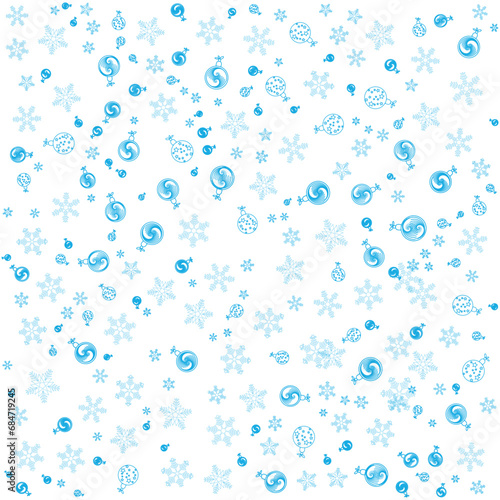 Flakes and balls seamless pattern on white background