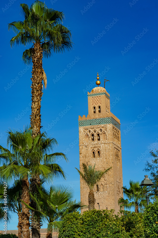 Morocco. Marrakesh. The minaret of the Koutoubia