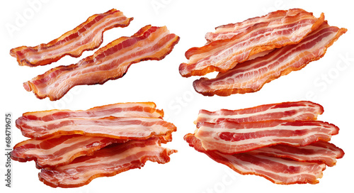 Set of delicious cooked bacon slices, cut out photo