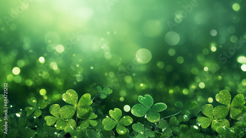 Fresh green clover leaves with bokeh effect. St. Patrick's day background
