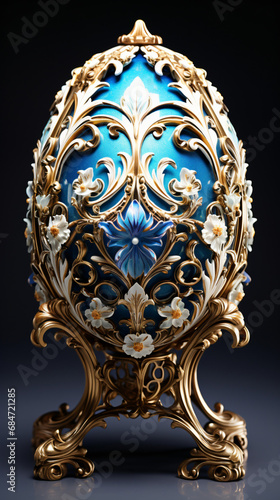 Elegant 3D Easter Egg Sculpture in blue with Faberge