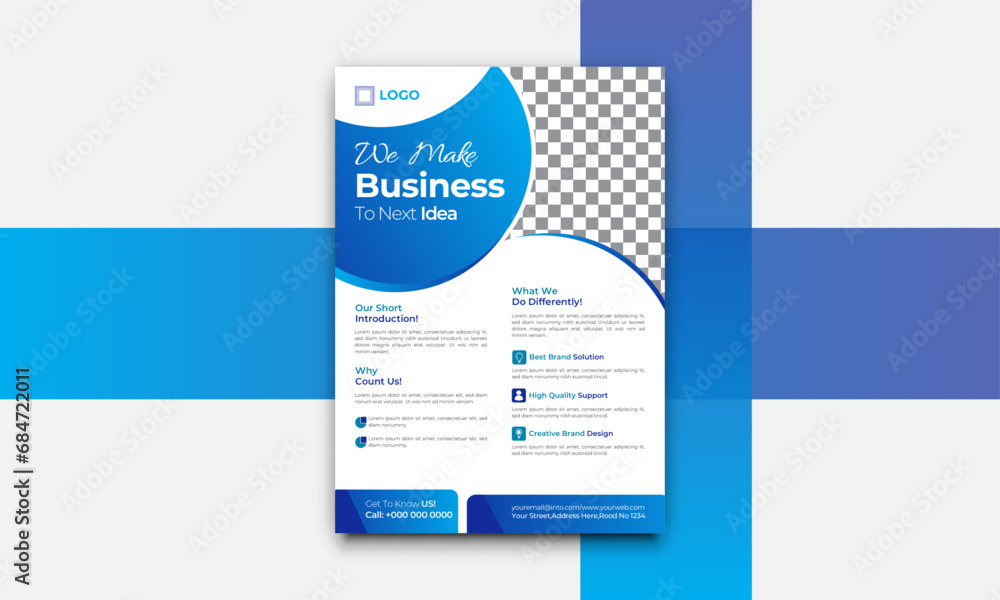 creative modern business flyer design template for company promotion and growth. A4 size half page one sided unique cover idea inspiration and vector
