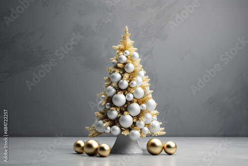 A white and gold christmas tree on a table