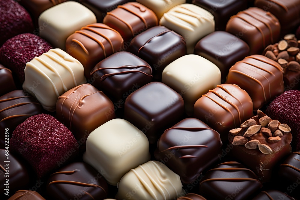 Fototapeta premium White brown red chocolates background