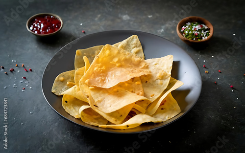 Capture the essence of Papadum in a mouthwatering food photography shot Generative AI photo